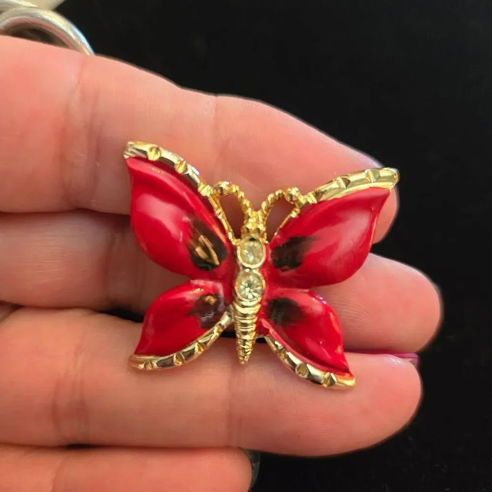 Vintage Red and Gold Butterly Brooch Pin